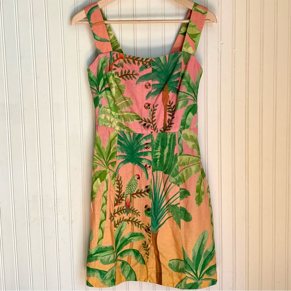 Farm Rio XS Tropical Sunrise Button Front Dress